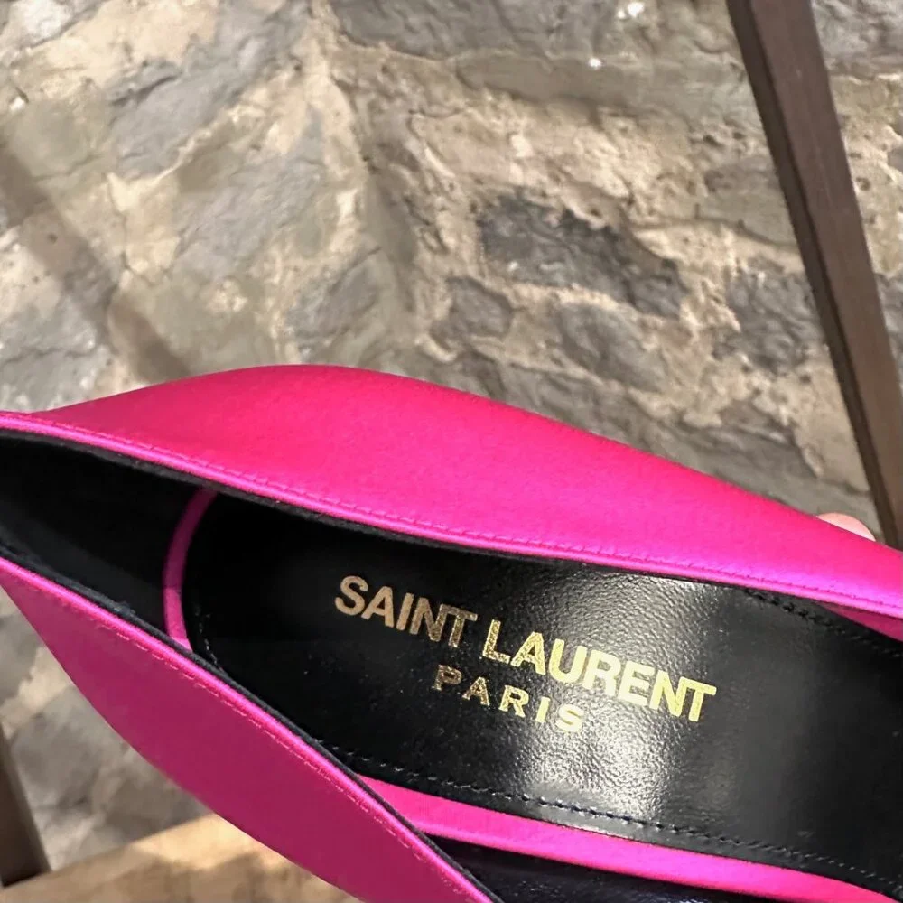 Saint Laurent Hot Pink Satin Marylin 110 Pumps - Picture 8 of 11